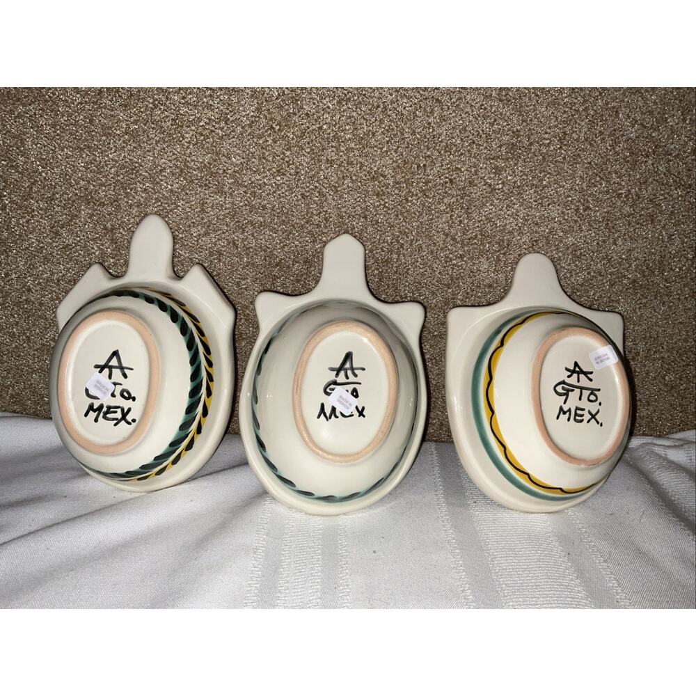 Mexican Majolica Pottery Turtle Shaped Ceramic Salsa Bowls Set of 3 Hand Painted - Picture 4 of 5